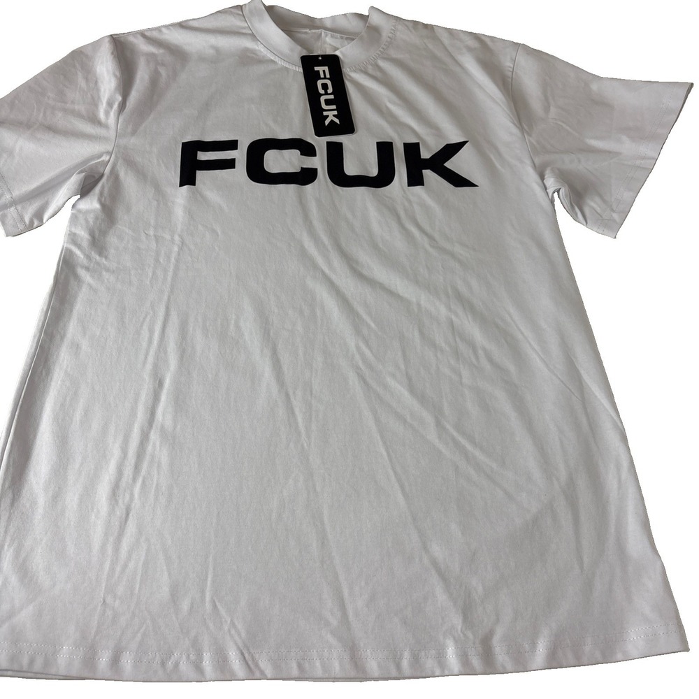 FCUK shirt size XS White w Black letters short sleeve New